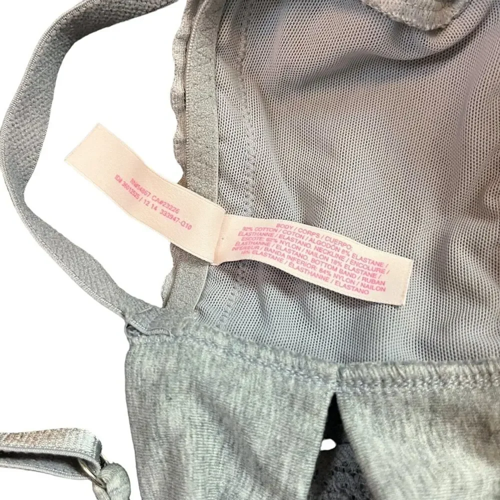 VICTORIA'S SECRET Heather Gray Lace Trim Wireless Unlined Bralette Casual Bra L